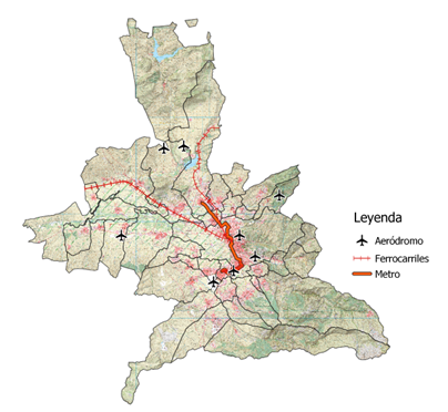 Red de aeródromos, ferrocarriles y el metro - Elaboración Própria
