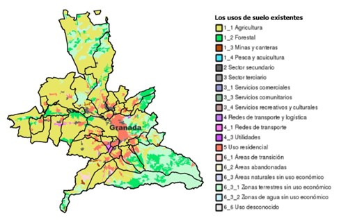 Mapa de uso del suelo de la área metropolitana de Granada - Elaboración própria