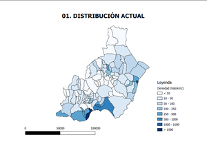 Densidad de población de los municipios de la provincia de Almería.