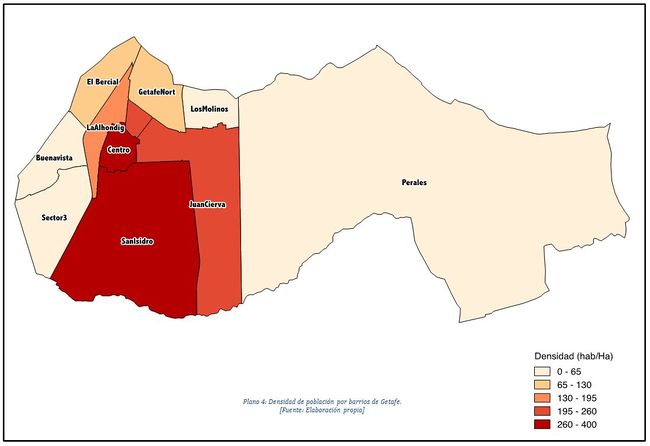 Densidad de población por barrios de Getafe