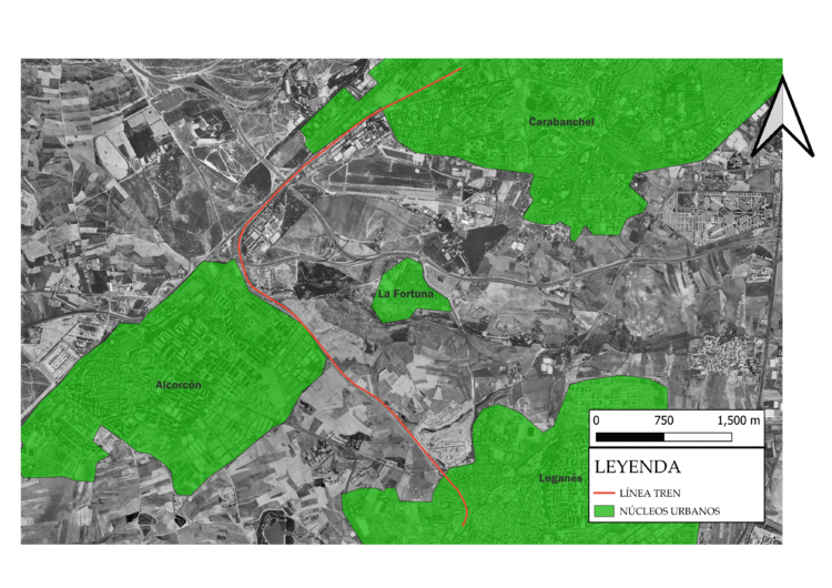 Mapa de los núcleos urbanos en 1998