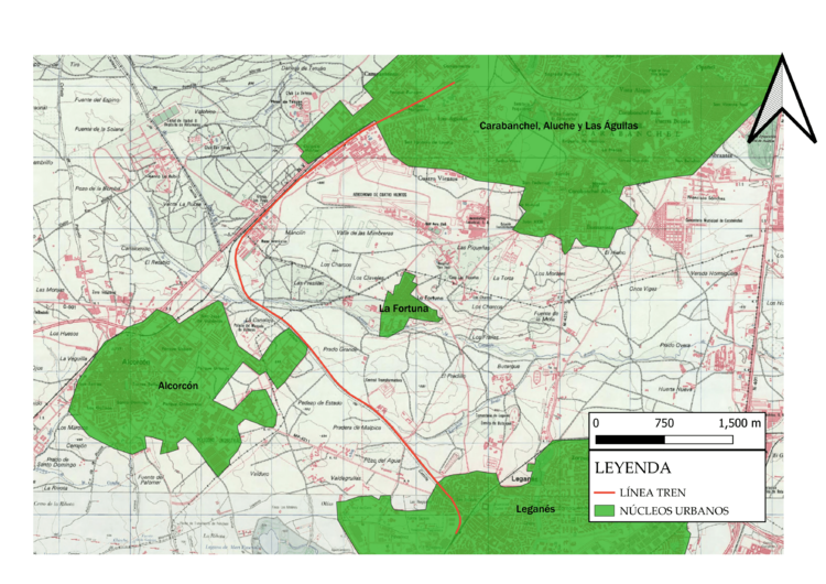 Mapa de los núcleos urbanos en 1975